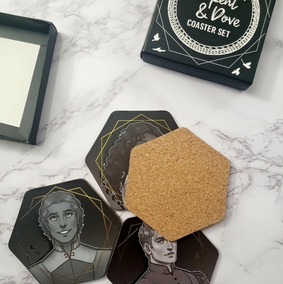 Serpent And Dove Coasters set of 4, Corkback, Fairyloot - Picture 2 of 3